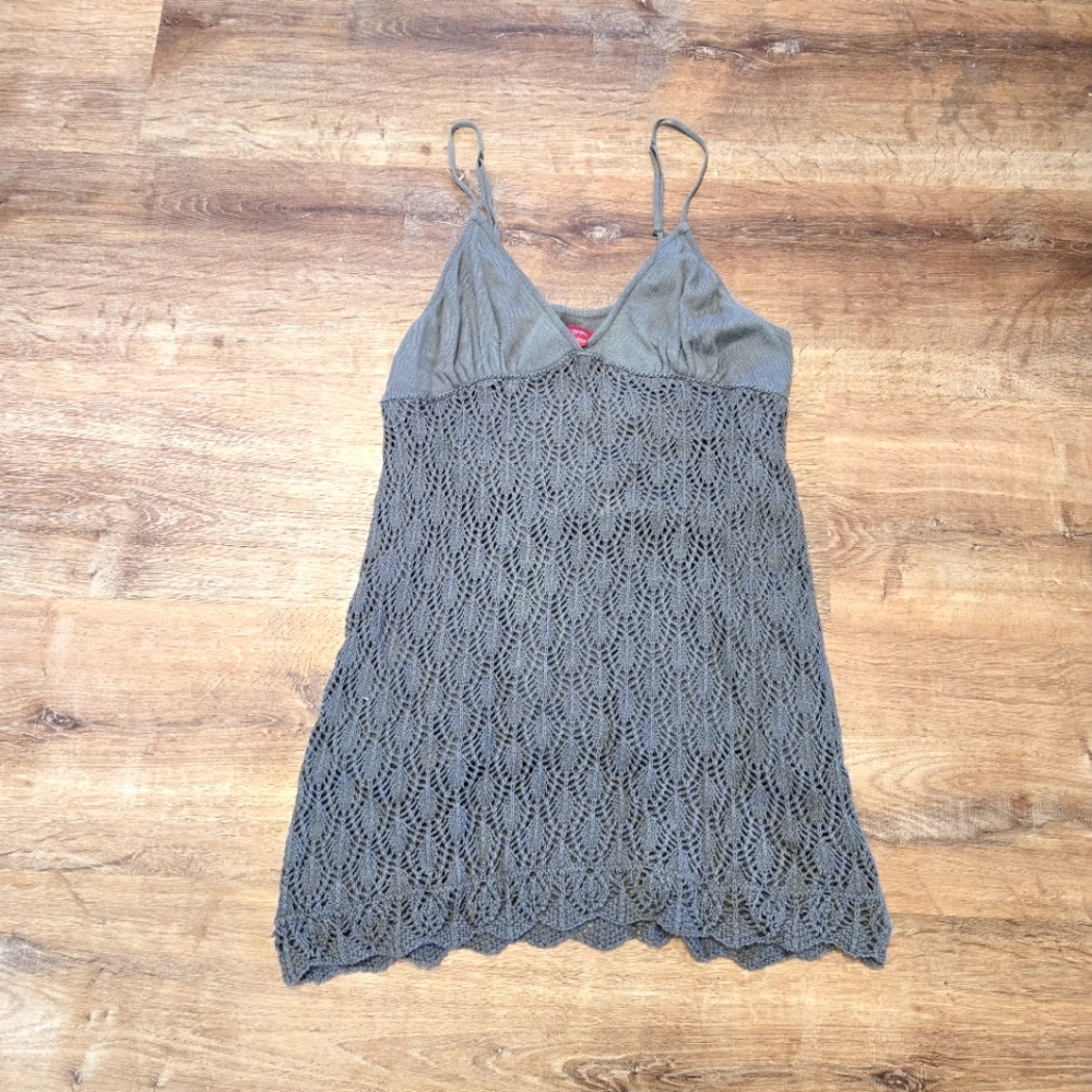 Mossimo Supply Co. Olive Green Crochet Knit Mini Dress